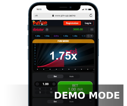 A smartphone displays Aviator Fun Version with betting options and text 'Demo mode'