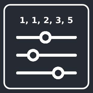 A graphic image of the settings panel and the numbers '1,1,2,3,5' on the blue background