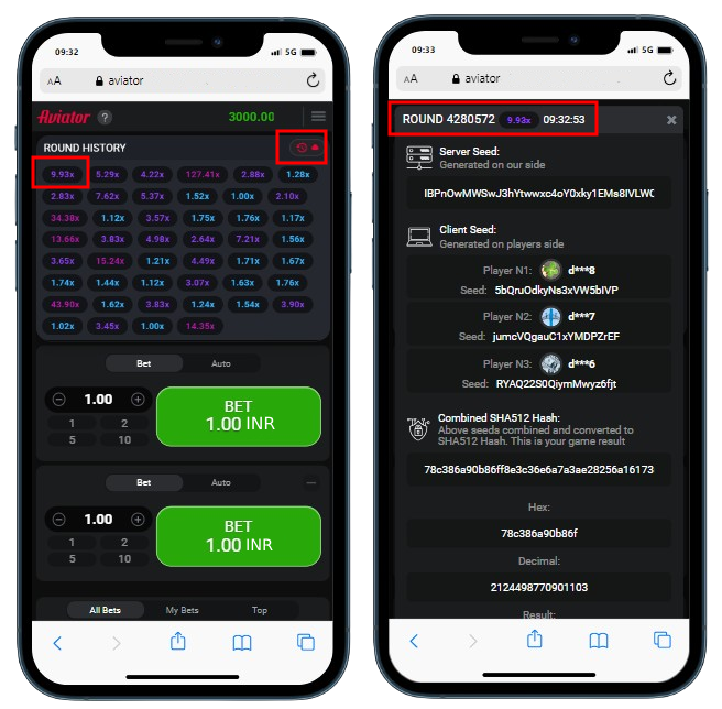 Two smartphones display process 'How Provably fair technology works'